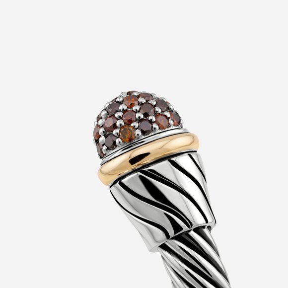 5mm Braided Silver & 18k Gold Cable Bracelet with Red Diamonds and Middle Clasp - Picture 3 of 5